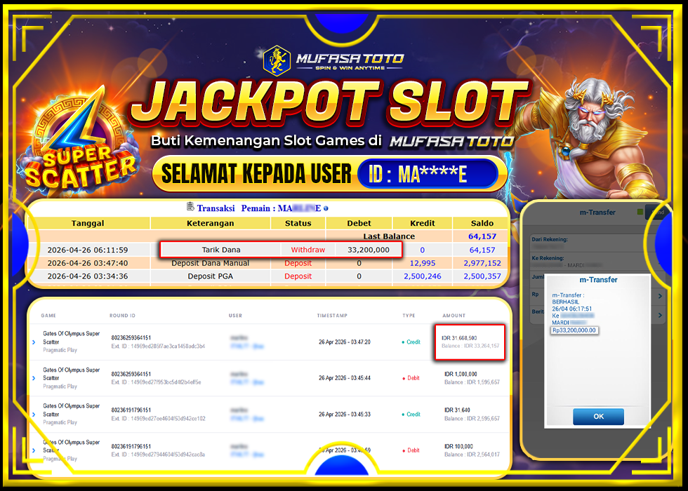 MUFASATOTO JACKPOT PRAGMATIC PLAY Rp.33.200.000|LUNAS